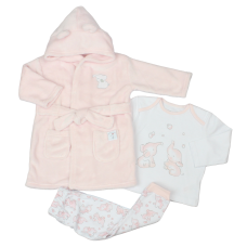 G33035: Baby Pink Elephant Plush Dressing Gown & Pyjama Set (12-24 Months)